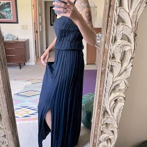 NINA KENDOSA Long Navy Slit Dress